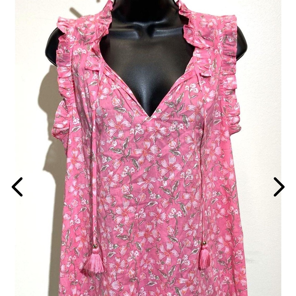 NWT Vineyard Vines Oleander Floral Ruffle Top Popover Knockout Pink